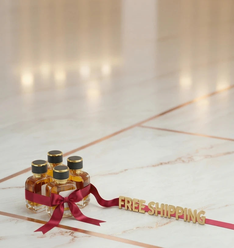 Eternalab new arrivals Three small bottles with a red ribbon on a marble surface with 'Free Shipping' text.