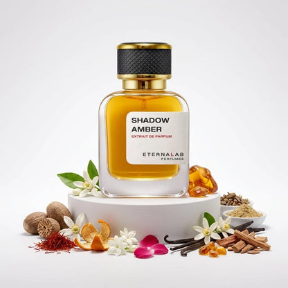 Eterna Lab Shadow Amber Extrait de Parfum with notes of warm amber, spices, rich vanilla, sandalwood, and delicate orange ...