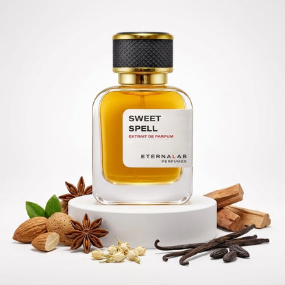 Eterna Lab 'Sweet Spell' Extrait de Parfum bottle with almonds, star anise, jasmine buds, vanilla, tonka, and sandalwood.