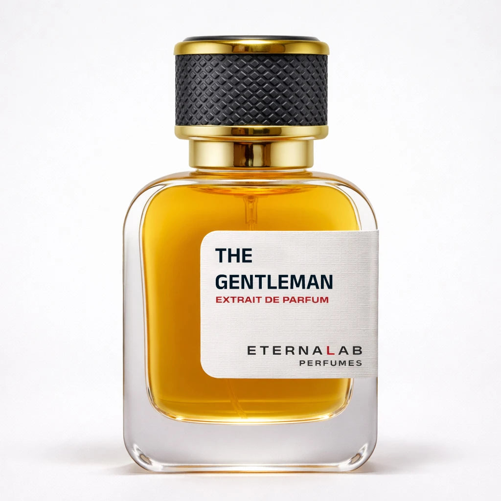 Eterna Lab Perfumes The Gentleman Extrait de Parfum in a clear glass bottle, featuring a sophisticated, masculine aroma.